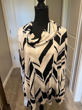 Womens Black and Cream Cowl Neck Top
